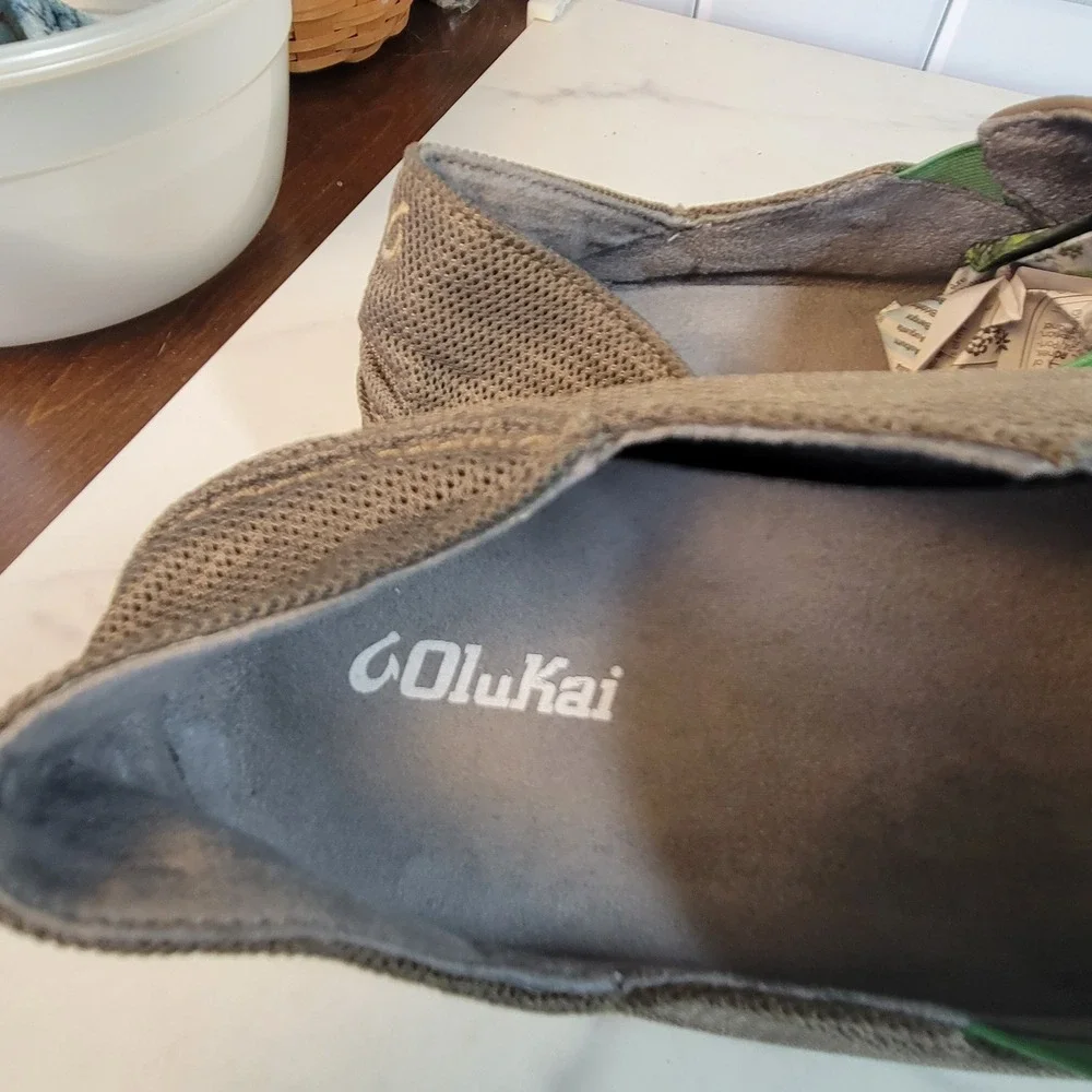 OluKai Nohea Mesh Mens Slip On Loafers Mustang Grey Brown 10188-13AP Size 14